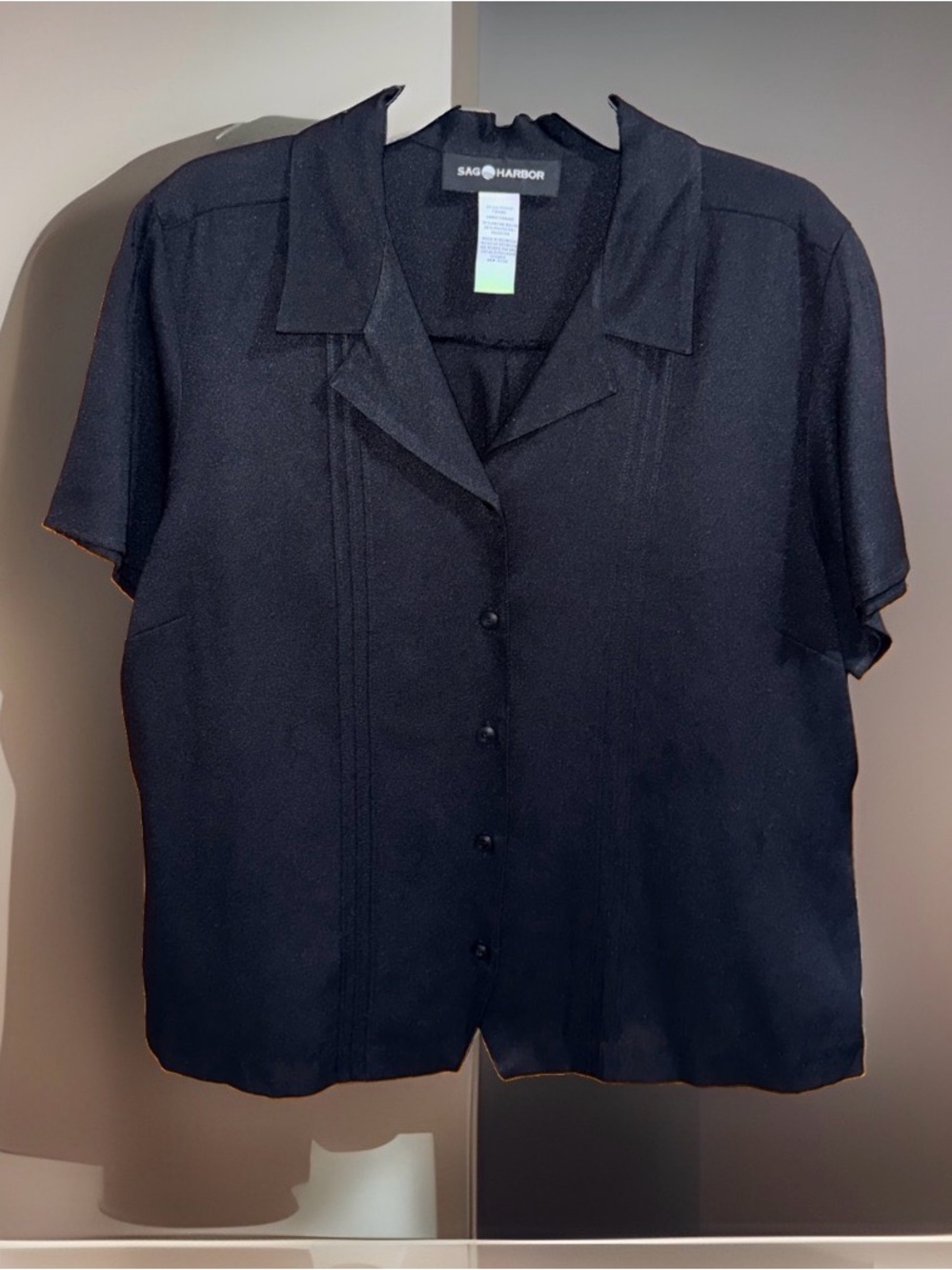 Sag Harbor Black Short Sleeve Button-Front Camp Shirt-L-EC